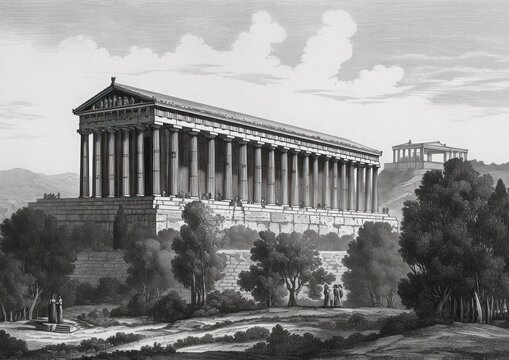 Illustration of Temple of Artemis, one of the seven wonders of the ancient world. Generative AI.