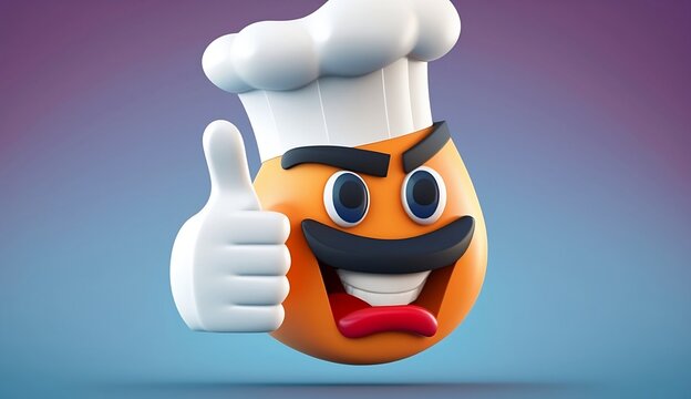 Chef or cook cartoon face yellow in chef hat giving perfect or good hand gesture icon. Generative Ai