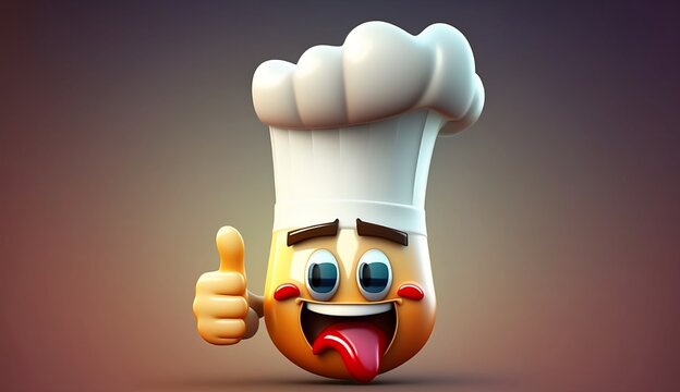 Chef or cook cartoon face yellow in chef hat giving perfect or good hand gesture icon. Generative Ai