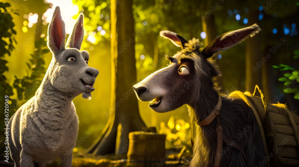 Poster donkey and donkey standing next to each other. generative ai.