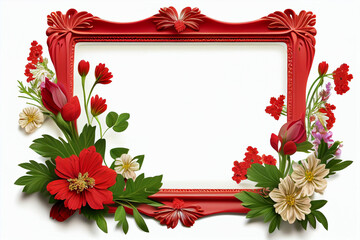 Obraz premium Beautiful floral frame with red flowers and leaves. illustration. generative ai