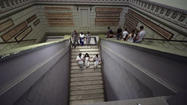 View of tourists visiting the Egyptian museum in Cairo - one of the largest archaeological museums in the world