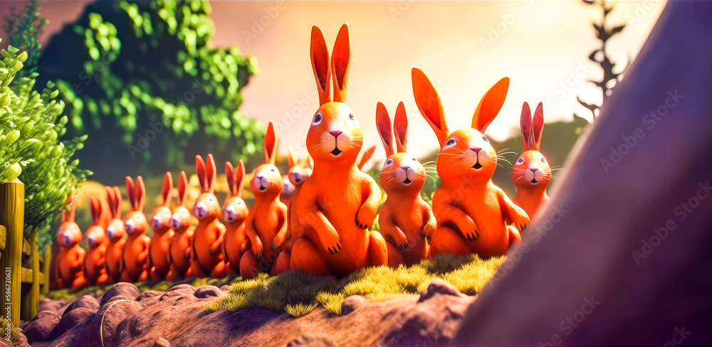 Aufkleber group of rabbits standing next to each other. generative ai.