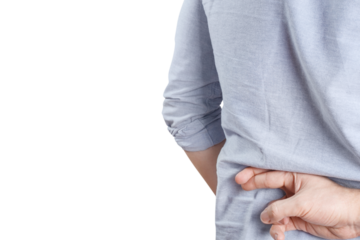 Liar hiding his cheating hand behind his back, cut out