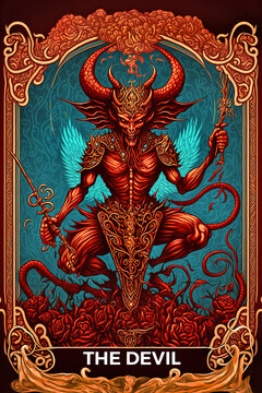 Devil. Esoteric Tarot card. Digital printable illustration. Generative AI