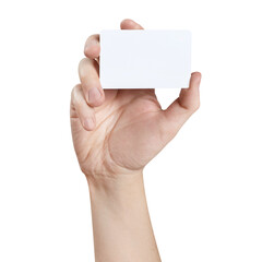 Hand showing white card, cut out