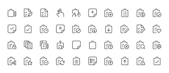Task Checklist on the clipboard icon compliance tick check sign on it. Clip board outline vector with paper test document or todo plan with tasks. Checkbox form and survey checklist for web, UI/UX