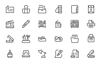 Stationary supply for business office, education or school detailed outline line icon set. can be used for web, logo, UI/UX