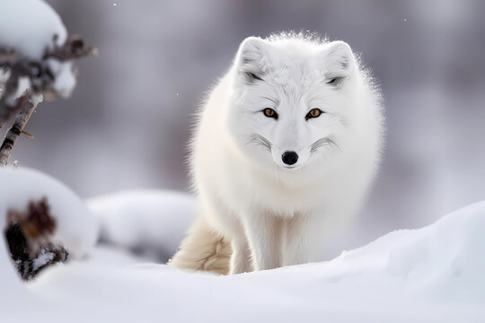 Arctic Fox - Arctic Regions - A Small, Adaptable Carnivore With A Thick, White Fur Coat. They Are Threatened By Climate Change And Hunting (Generative AI)