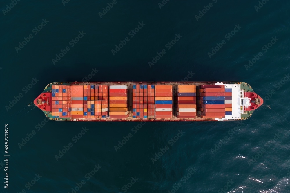 Aufkleber a large container ship in the middle of the ocean with lots of containers on it's side and a smaller