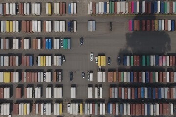 Fototapeta na wymiar an overhead view of a parking lot with cars parked in it and a parking lot full of parked cars in the middle of the lot. generative ai
