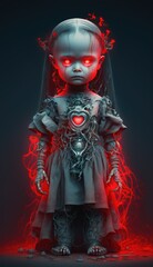 Creepy puppet half robot half human with evil face Generative AI