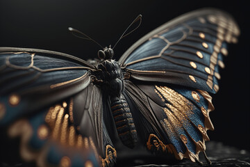 Naklejka na ściany i meble Detailed macro shot of a butterfly on a black background