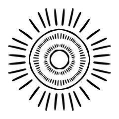 Vector black sun in boho style. Abstract illustration of the dawn drawn by hand with a single line. Esotericism.