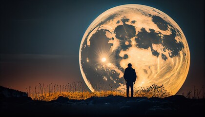 standing man with moon background