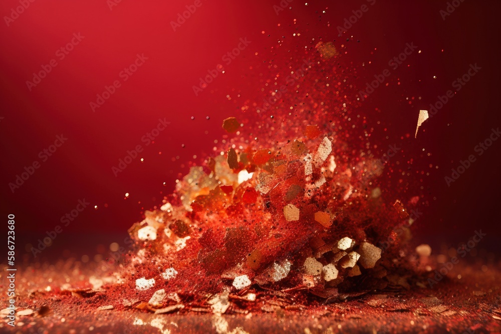 Poster a pile of red and white confetti sprinkles on a red background with a red background and a red wall 