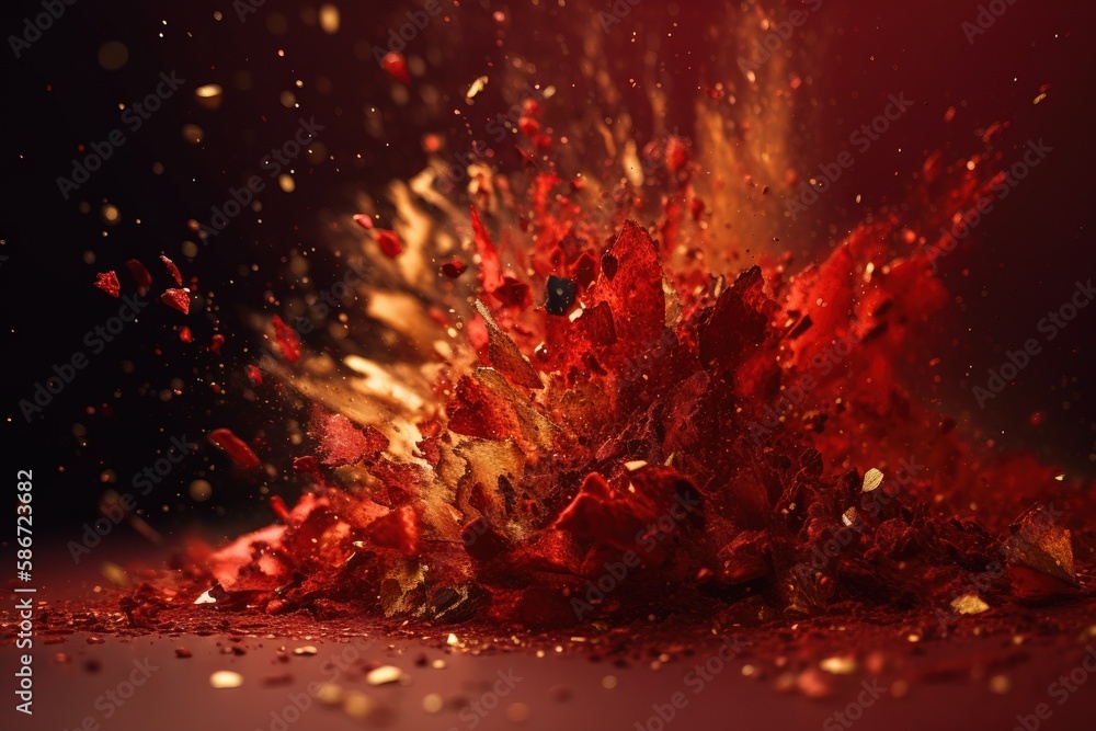 Poster a pile of red and gold glitter on a black background with a red background and a red and gold backgr