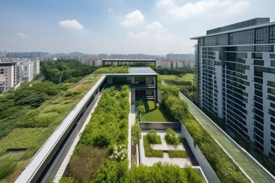 A closer look at rooftop gardens in environmental residential buildings. Generative AI