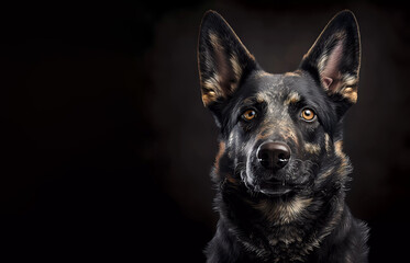 Dog on a dark background. Banner. generated by AI