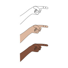 Hand gesture with pointing finger. One line art. Hand drawn vector illustration.
