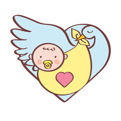 Heart Shaped Stork Carrying Baby Logo
