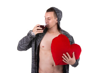 Valentine's Day. Young attractive man. White background.