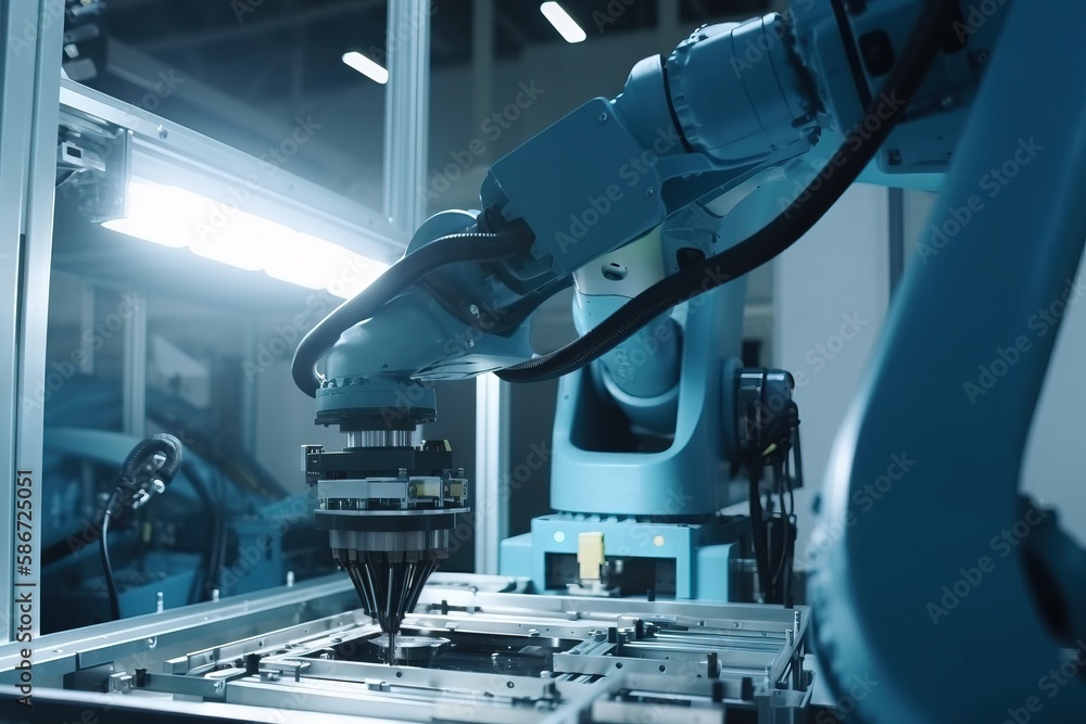 Poster a machine that is working on something in a room with a light on it's side and a machine in the midd