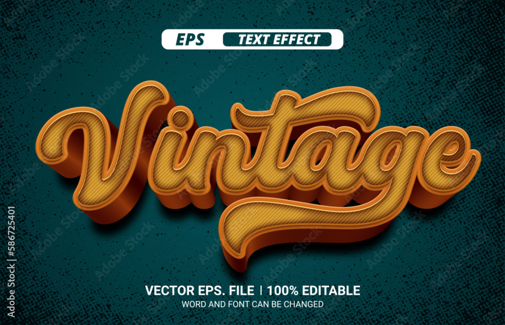 Poster retro vintage editable 3d vector text effect