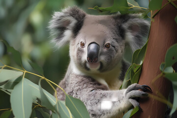Koala - Australia - Herbivorous marsupials that feed exclusively on eucalyptus leaves, with a distinctive fluffy appearance and a slow-moving lifestyle (Generative AI)