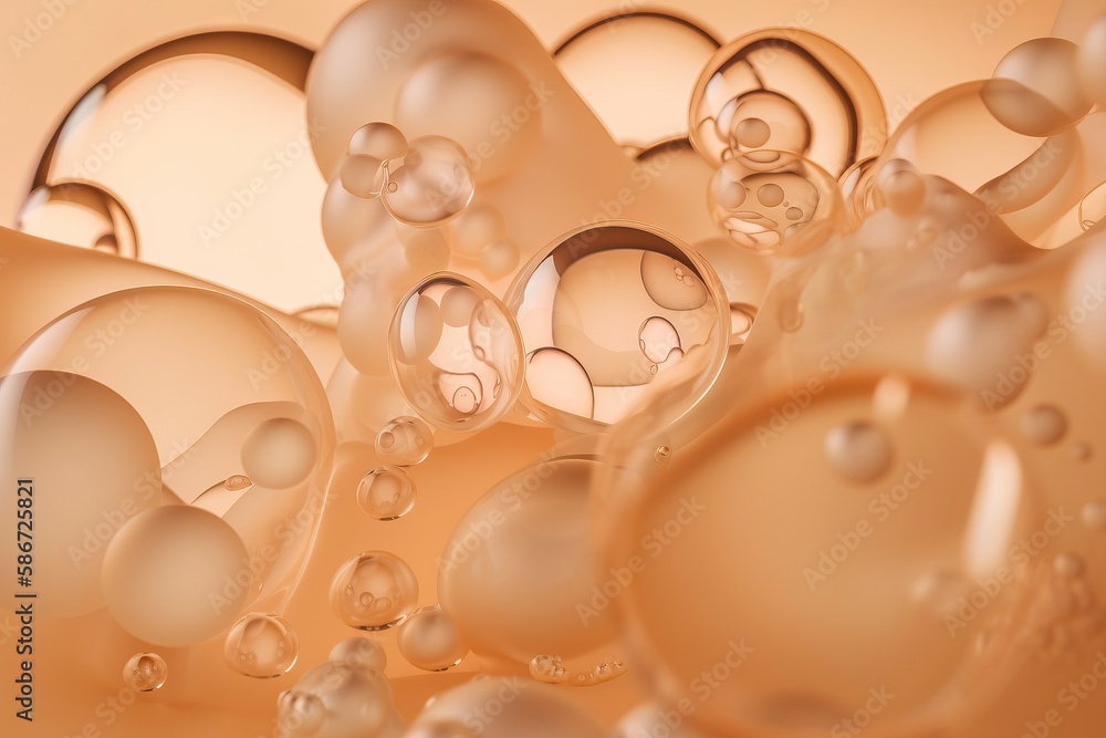 Poster a bunch of bubbles floating in the air with a light background that is very blurry and blurry to the
