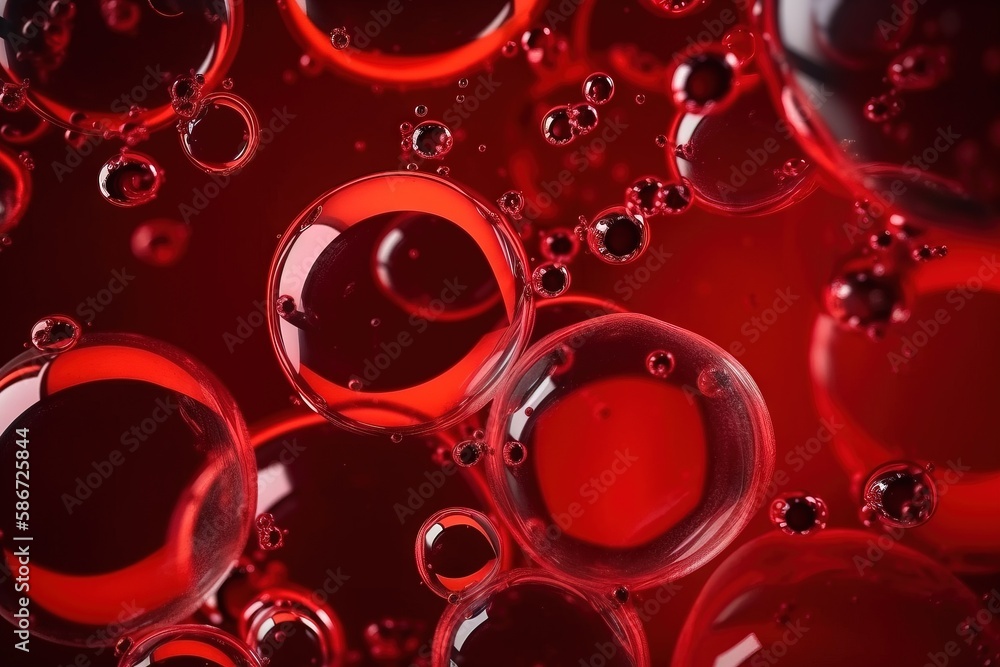 Aufkleber a bunch of red bubbles floating on top of a black surface with a red light in the middle of the pict