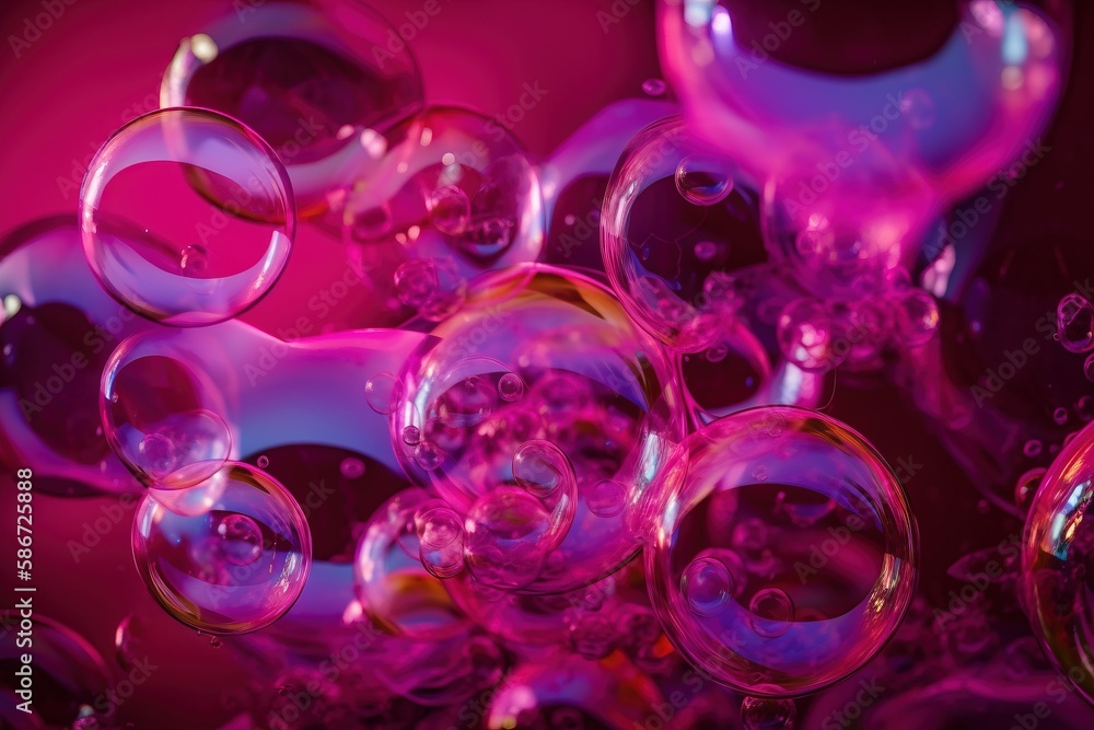 Poster a bunch of bubbles floating in the air on a purple background with a black background and a red back