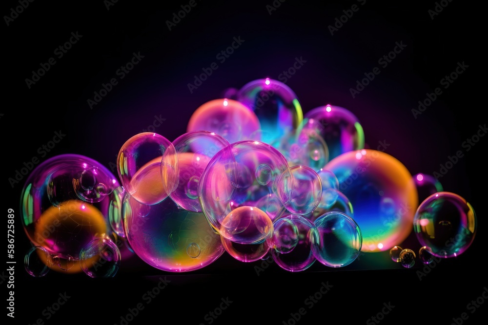 Aufkleber a bunch of soap bubbles sitting on top of each other on a black background with a black background a