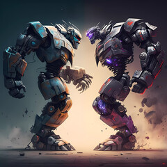 Two transformer robots. Transformer. Banner. Generative AI. - obrazy, fototapety, plakaty
