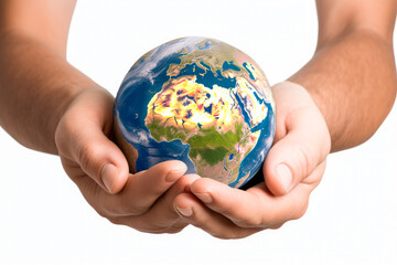 Planet earth held in the hands, protecting the planet