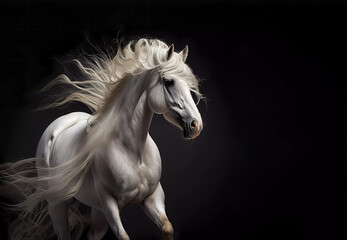 Fototapeta na wymiar White horse on a dark background. Generative AI.