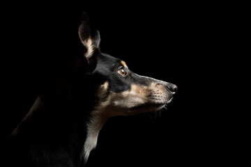cute border collie puppy dog portrait in the studio on a black background