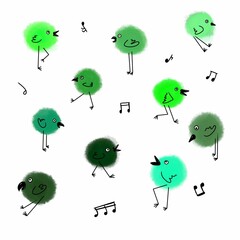 green chickens with notes