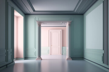 Beautiful Elegant empty pastel room, art illustration 
