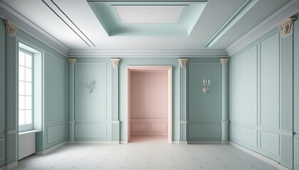 Beautiful Elegant empty pastel room, art illustration 