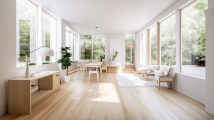 Light wooden living room for the homely feeling, interior. Generative AI Technology 