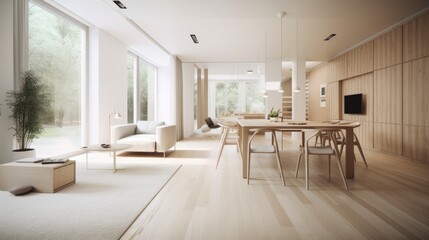 Fototapeta premium Light wooden living room for the homely feeling, interior. Generative AI Technology 