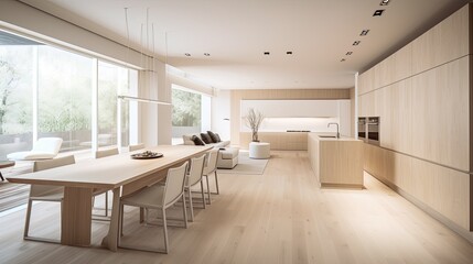 Light wooden living room for the homely feeling, interior. Generative AI Technology 