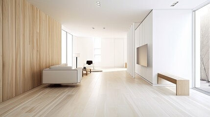Fototapeta premium Light wooden living room for the homely feeling, interior. Generative AI Technology 