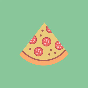 Vector illustration of pizza icon, pizza slice with sausage, pepperoni.