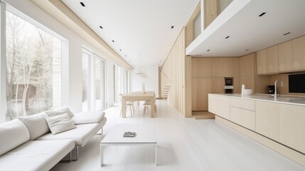 Modern light wooden living room which is the envy of all guests, Spacious interior. Generative AI Technology 