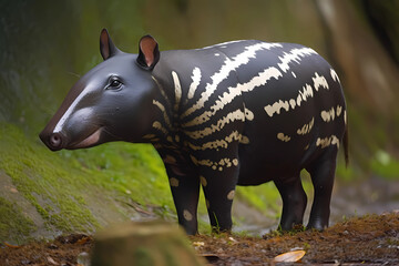 Tapir - Central and South America, Southeast Asia - A large, herbivorous mammal known for its distinctive snout and role as a keystone species. They are threatened  (Generative AI)