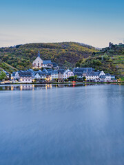 Vertical long exposure shot of Beilstein village at dusk during autumn  on Moselle river in Cochem-Zell district, Germany