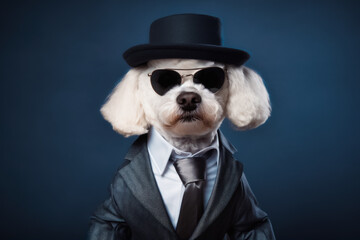 cute dog in fashion suit in sun glasses and hat , Digital Print, Wall Art Download, Creative , Home Decor