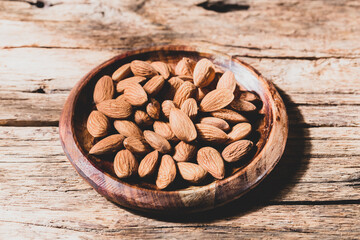 pile of natural almonds (Prunus dulcis) close-up image